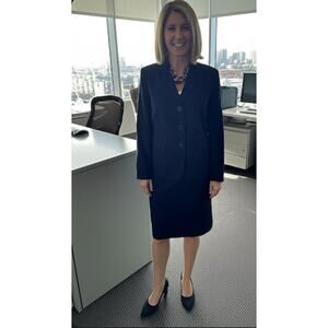 John Meyer Pinstripe Black Career Suit Set Straight Skirt Blazer Jacket Size 16W